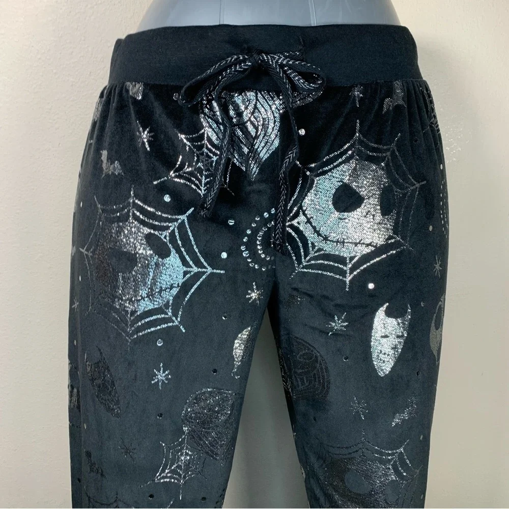M Disney Nightmare Before Christmas Black Silver Pajama Pants Stretch Medium
